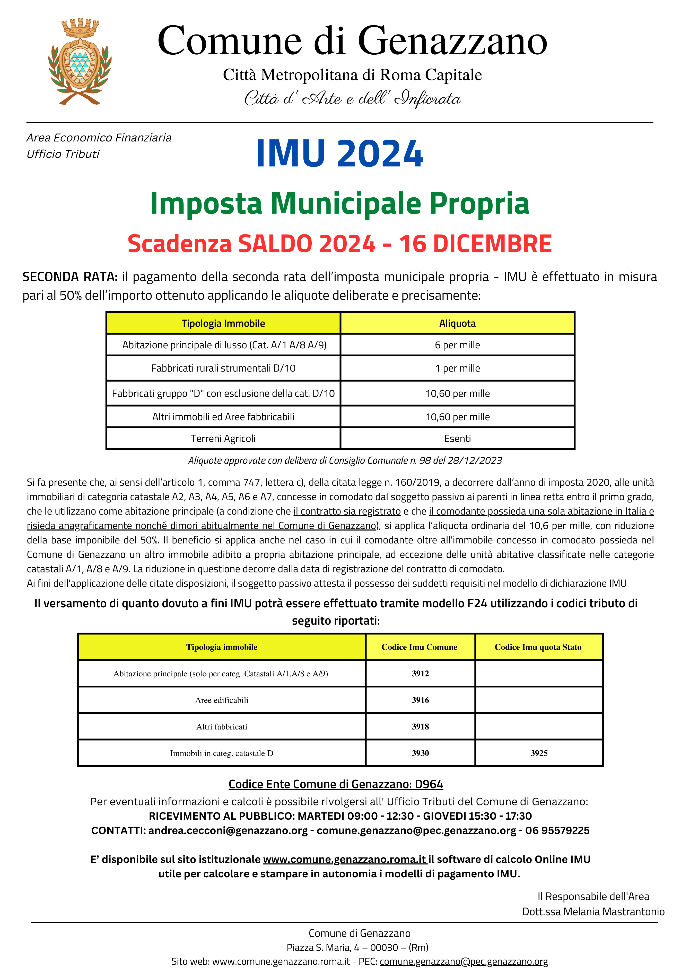 Scadenza saldo IMU 2024